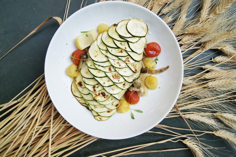 Steamed sea bass with zucchini scales by Chef Antoine