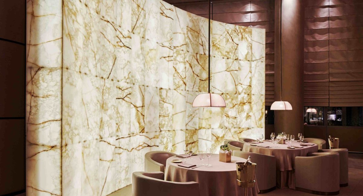 2. Armani Ristorante Background Wall with Tables
